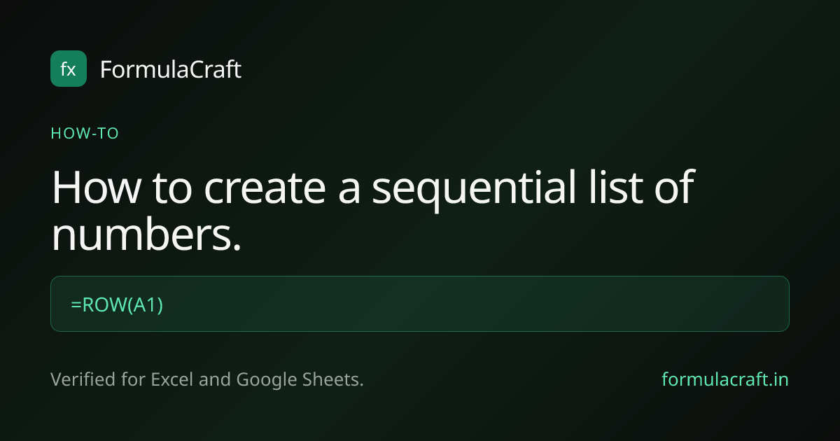 How to create a sequential list of numbers in Excel and Google Sheets